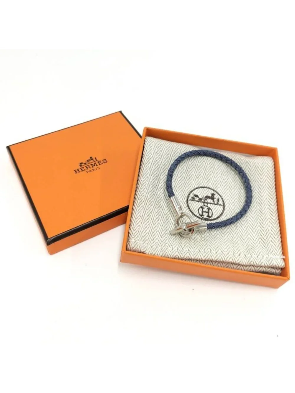 Hermes Glenan Bracelet Cotton Navy Silver